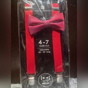 Umo Lorenzo Kids Red Bow Tie and Suspenders Set